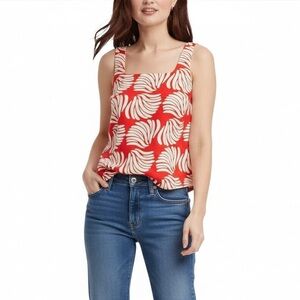 Sleeveless Square-Neck Red & Cream Patterned Tank Top A New Day NWT szXL